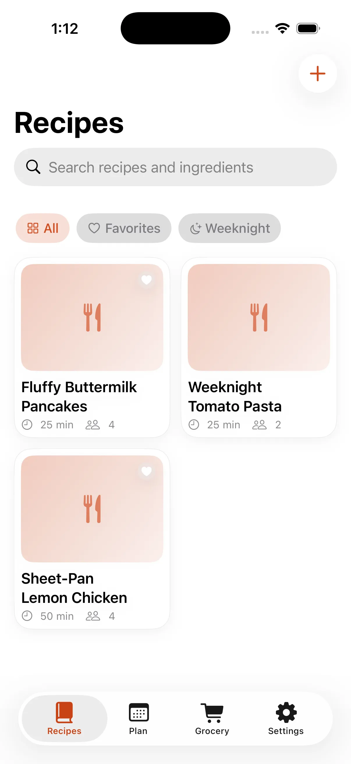 The Trivet recipe library on iPhone, showing a grid of saved recipes